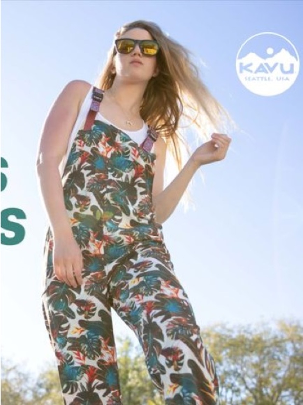NEW Kavu San Blas Outdoor Hiking Overalls in Tropical Green Brown White Palm SM